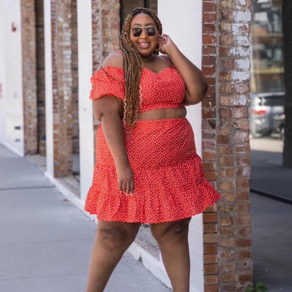 Eloquii Red Polka Dot Tiered Ruffle Mini Skirt PLUS 24 NWT